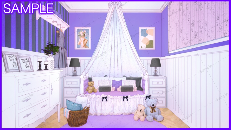 【Vtuberさん向け/イラスト背景素材】むらさきなかわいいお部屋【企画・雑談・歌枠用配信素材】