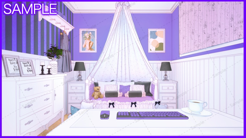 【Vtuberさん向け/イラスト背景素材】むらさきなかわいいお部屋【企画・雑談・歌枠用配信素材】