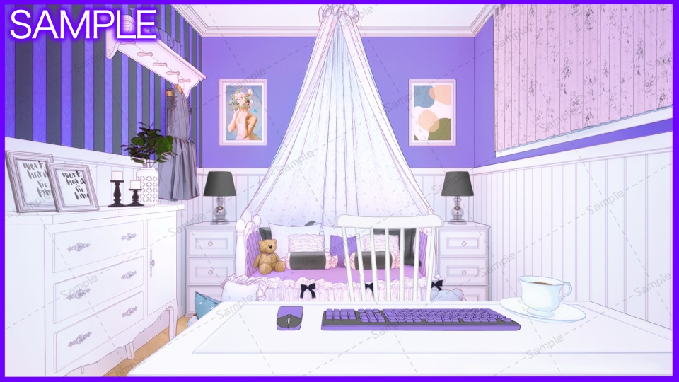 【Vtuberさん向け/イラスト背景素材】むらさきなかわいいお部屋【企画・雑談・歌枠用配信素材】