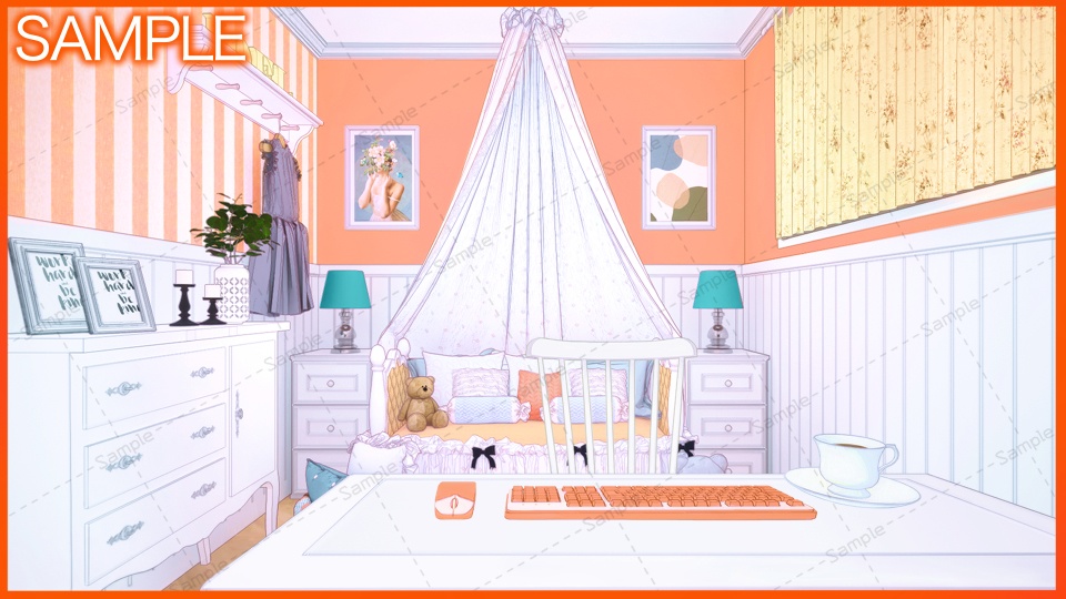 【Vtuberさん向け/イラスト背景素材】おれんじなかわいいお部屋【企画・雑談・歌枠用配信素材】