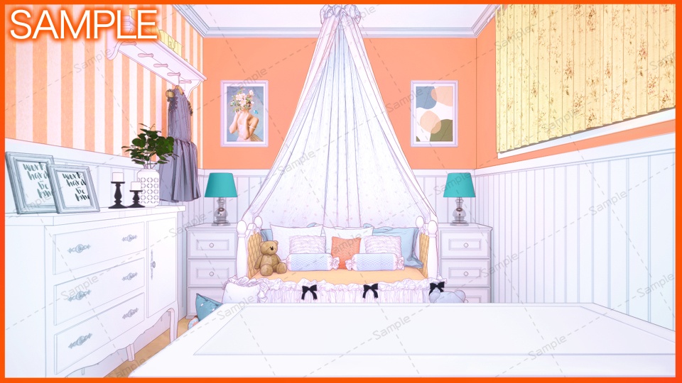 【Vtuberさん向け/イラスト背景素材】おれんじなかわいいお部屋【企画・雑談・歌枠用配信素材】