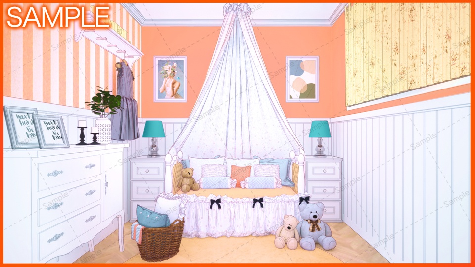 【Vtuberさん向け/イラスト背景素材】おれんじなかわいいお部屋【企画・雑談・歌枠用配信素材】