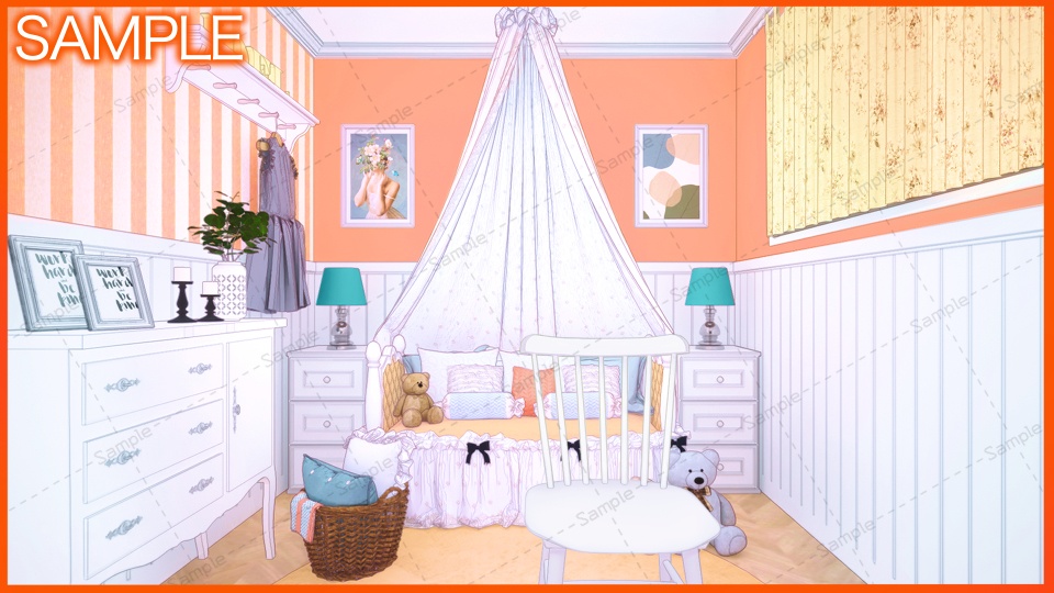 【Vtuberさん向け/イラスト背景素材】おれんじなかわいいお部屋【企画・雑談・歌枠用配信素材】