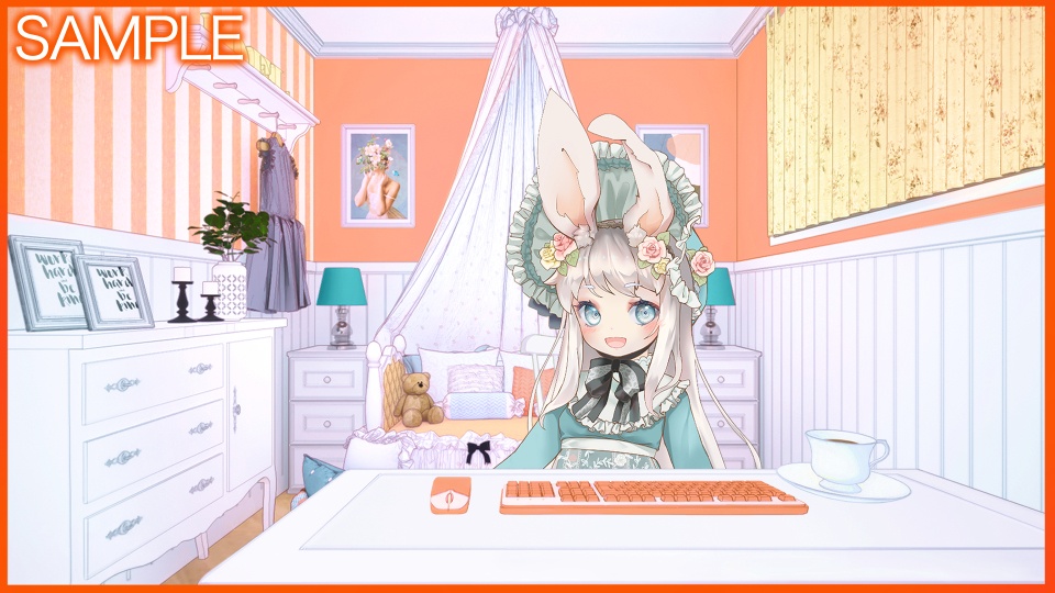 【Vtuberさん向け/イラスト背景素材】おれんじなかわいいお部屋【企画・雑談・歌枠用配信素材】