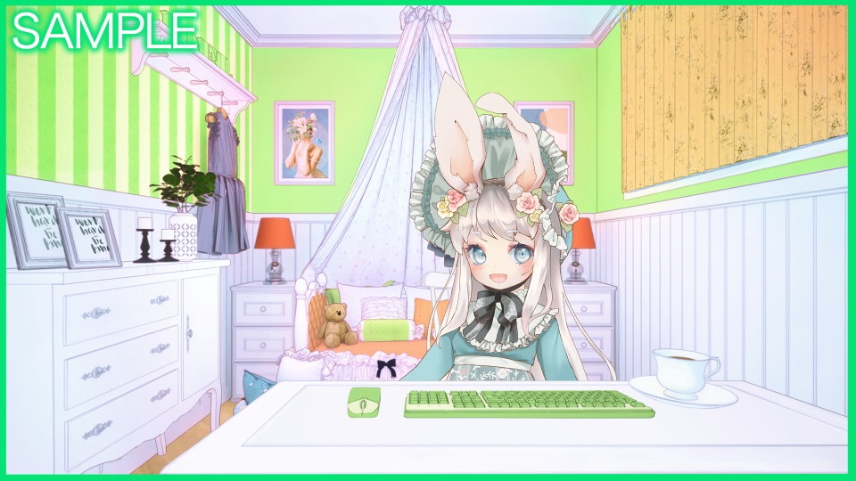 【Vtuberさん向け/イラスト背景素材】ぐりーんなかわいいお部屋【企画・雑談・歌枠用配信素材】