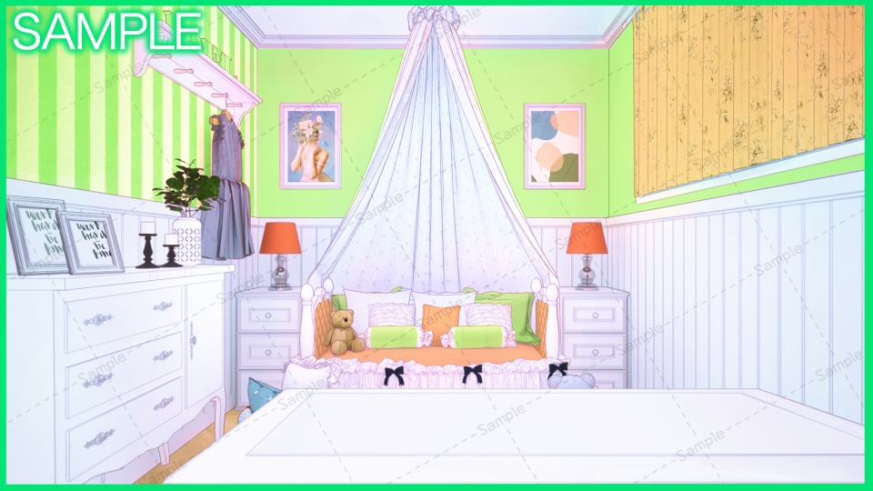 【Vtuberさん向け/イラスト背景素材】ぐりーんなかわいいお部屋【企画・雑談・歌枠用配信素材】