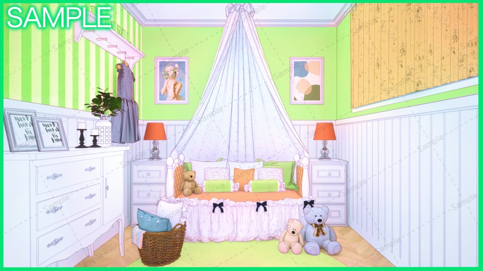 【Vtuberさん向け/イラスト背景素材】ぐりーんなかわいいお部屋【企画・雑談・歌枠用配信素材】