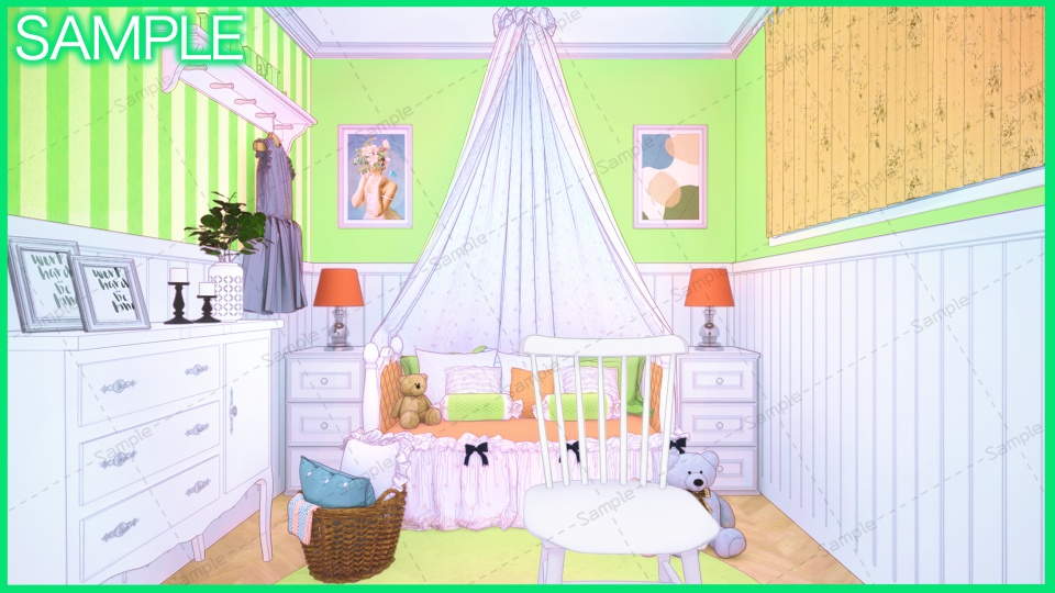 【Vtuberさん向け/イラスト背景素材】ぐりーんなかわいいお部屋【企画・雑談・歌枠用配信素材】