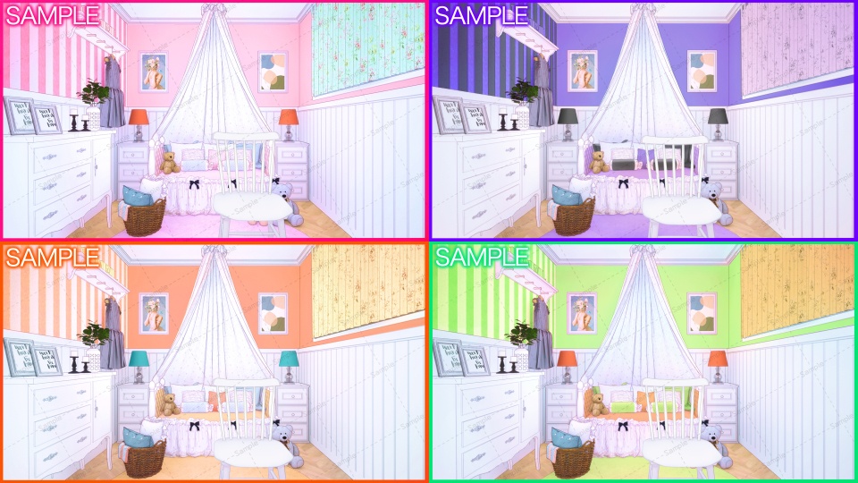 【Vtuberさん向け/イラスト背景素材】4色セットかわいいお部屋【企画・雑談・歌枠用配信素材】