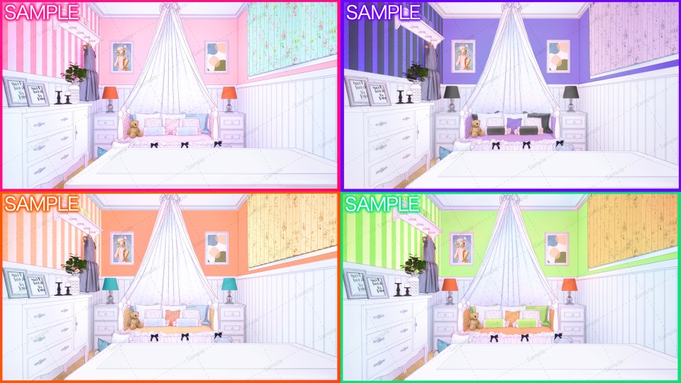 【Vtuberさん向け/イラスト背景素材】4色セットかわいいお部屋【企画・雑談・歌枠用配信素材】