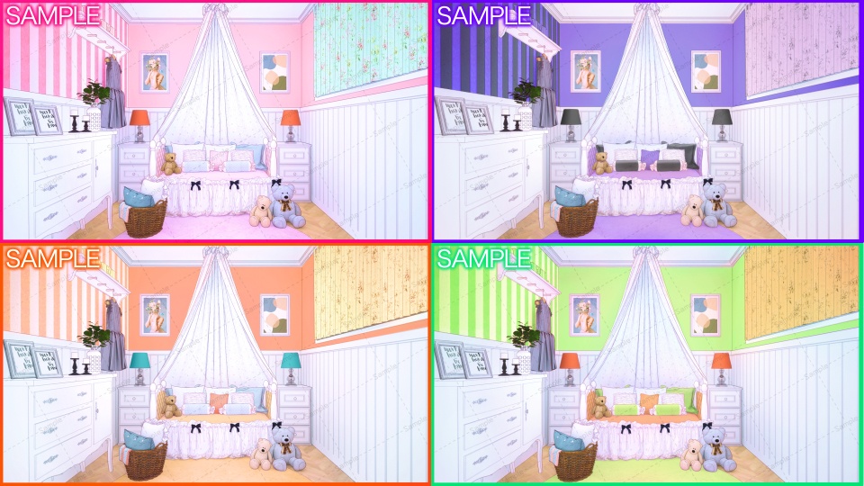 【Vtuberさん向け/イラスト背景素材】4色セットかわいいお部屋【企画・雑談・歌枠用配信素材】