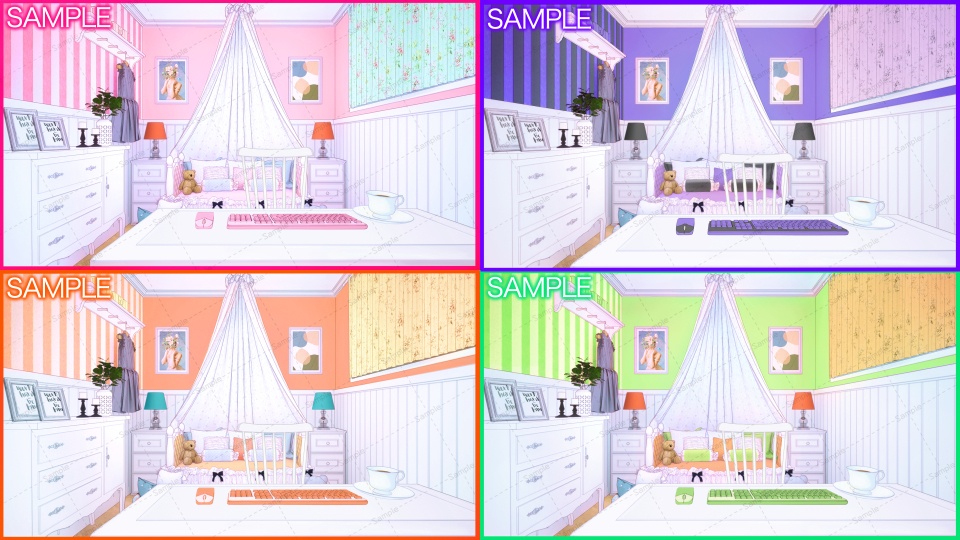 【Vtuberさん向け/イラスト背景素材】4色セットかわいいお部屋【企画・雑談・歌枠用配信素材】
