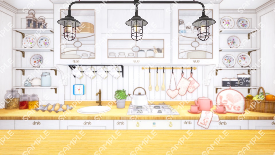 【Vtuberさん向け/イラスト背景素材】かわいいキッチン【企画・雑談・歌枠用配信素材】