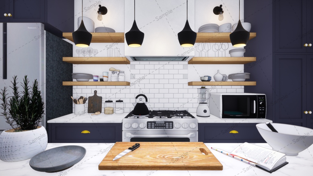 【Vtuberさん向け/イラスト背景素材】キッチンスタジオ【企画・雑談・歌枠用配信素材】