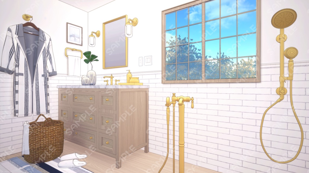 【Vtuberさん向け/イラスト背景素材】差分あり あわあわバスルーム【企画・雑談・歌枠用配信素材】