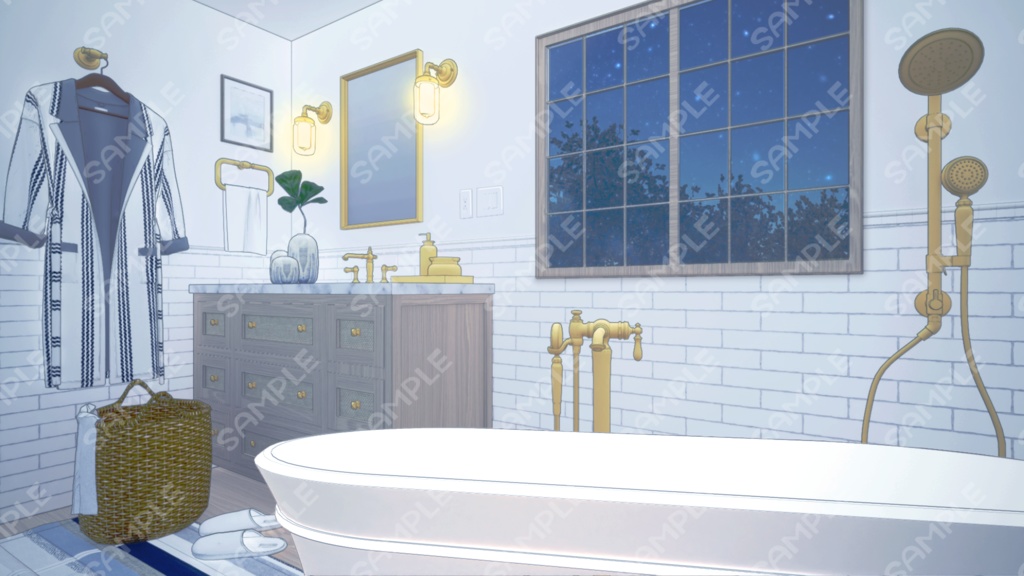 【Vtuberさん向け/イラスト背景素材】差分あり あわあわバスルーム【企画・雑談・歌枠用配信素材】