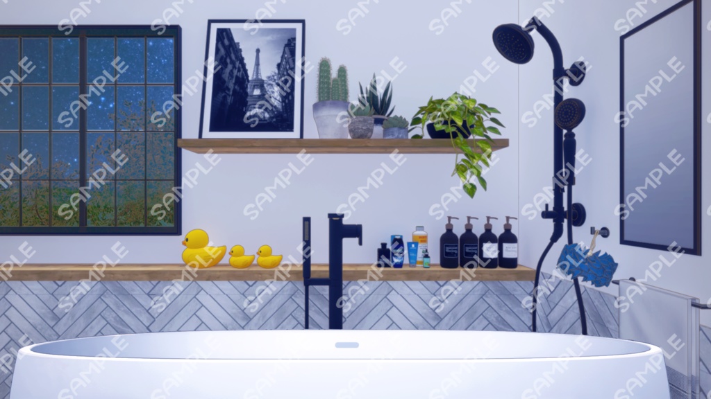 【Vtuberさん向け/イラスト背景素材】差分あり あわあわバスルームB【企画・雑談・歌枠用配信素材】