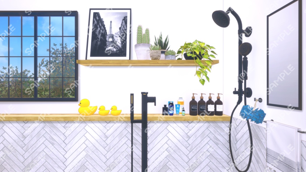 【Vtuberさん向け/イラスト背景素材】差分あり あわあわバスルームB【企画・雑談・歌枠用配信素材】