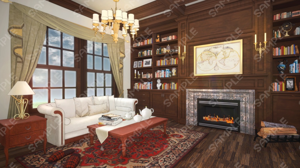 【Vtuberさん/イラスト背景素材】しずかな書斎【企画・雑談・歌枠用配信素材】