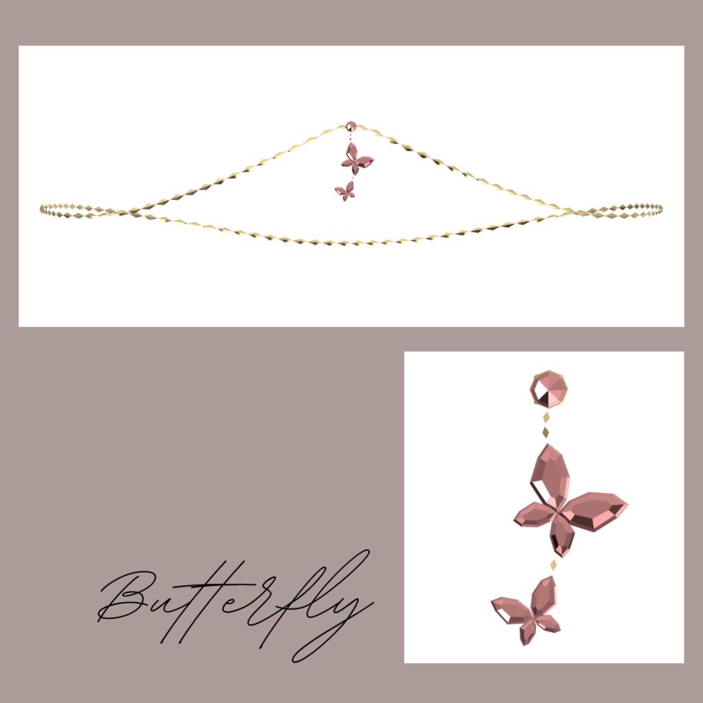 【全9種】チェーン付きへそピアス ver1.1【シェイプキーあり】