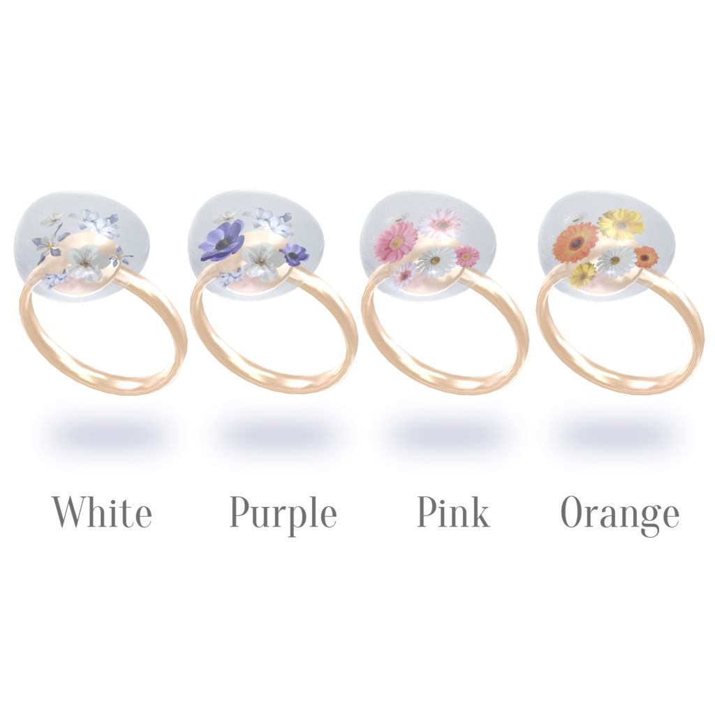 【全4種】レジンリング-花-