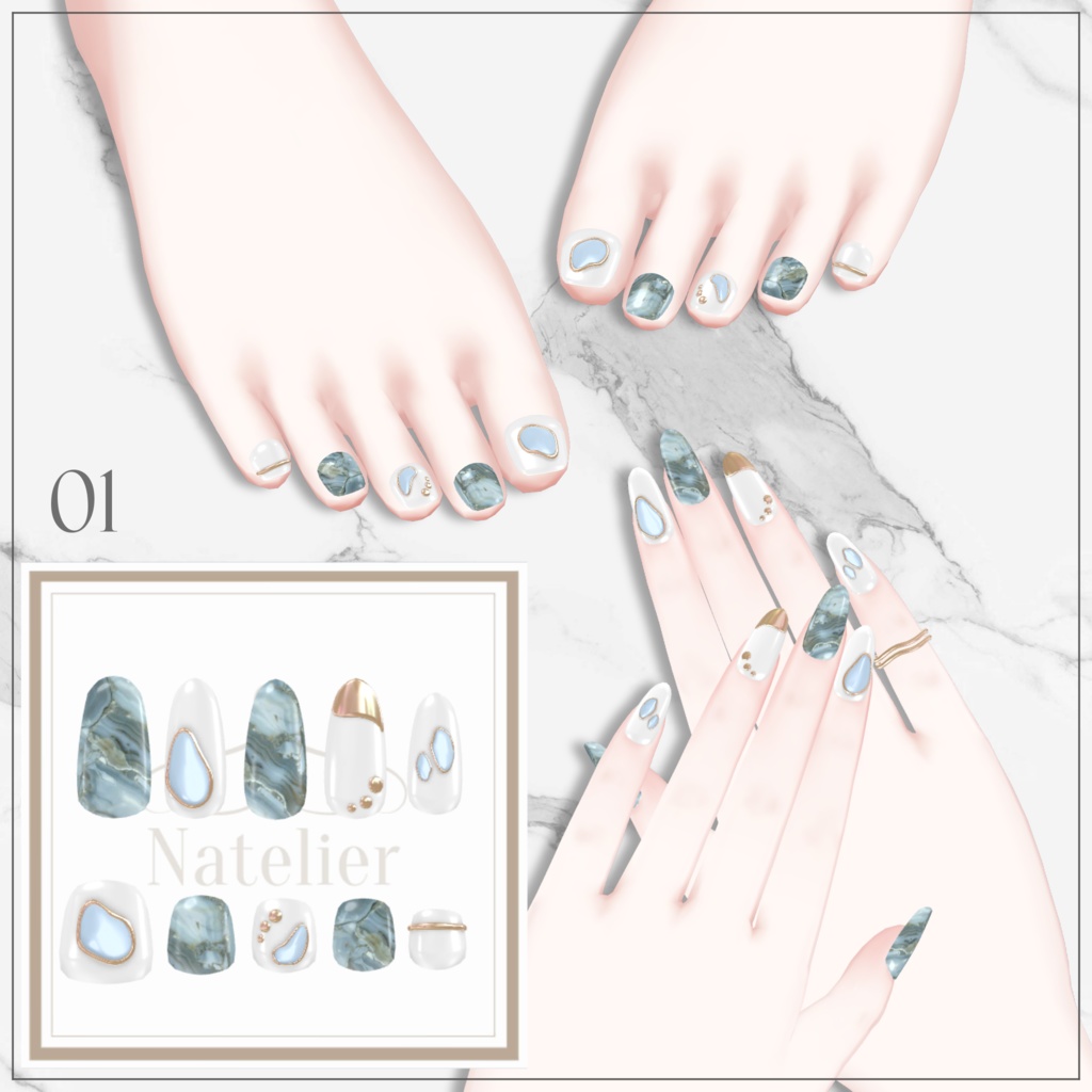 【手足用/指輪付】ストーンネイル【10体対応】