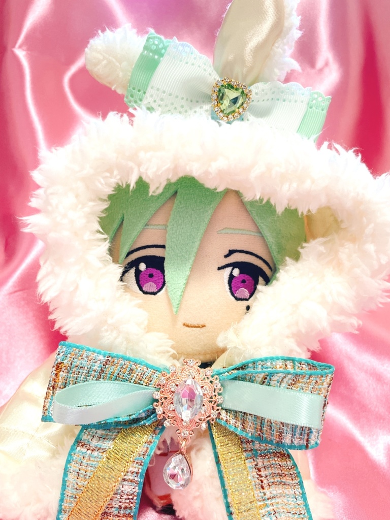 折れ耳うさぎ🐰ホワイトキルティング×グリーンツイード🎀