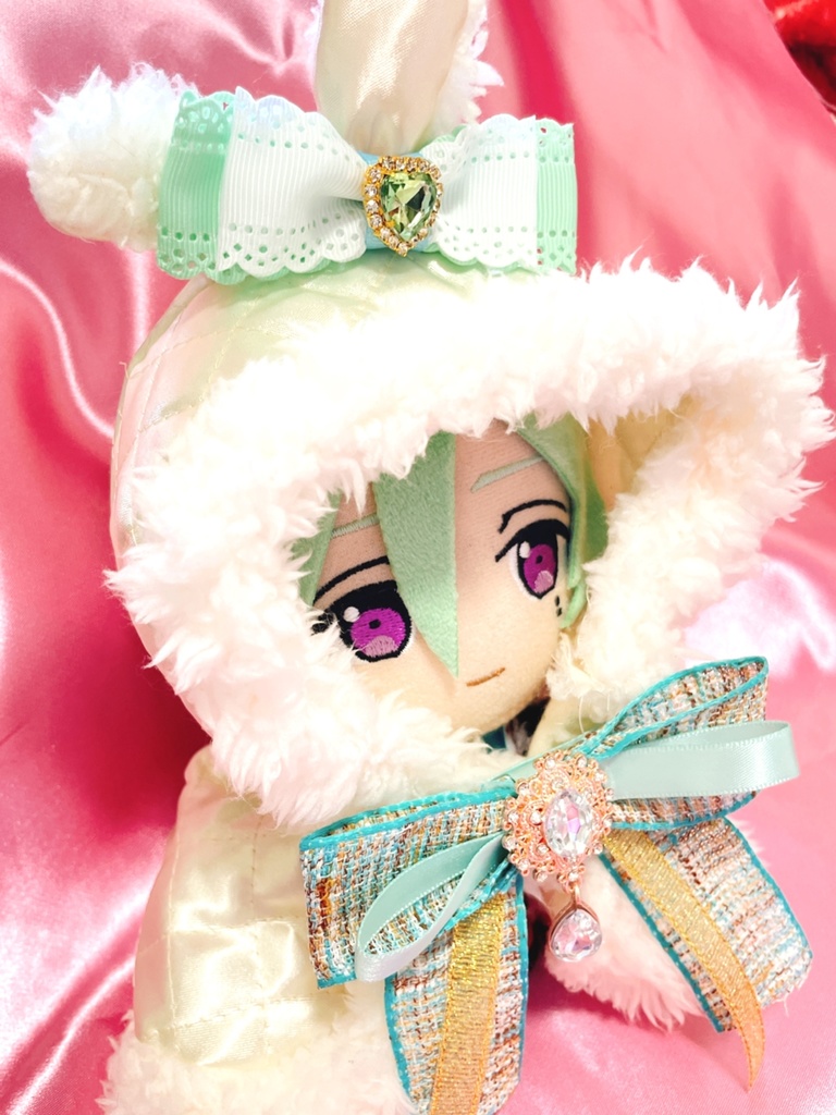 折れ耳うさぎ🐰ホワイトキルティング×グリーンツイード🎀