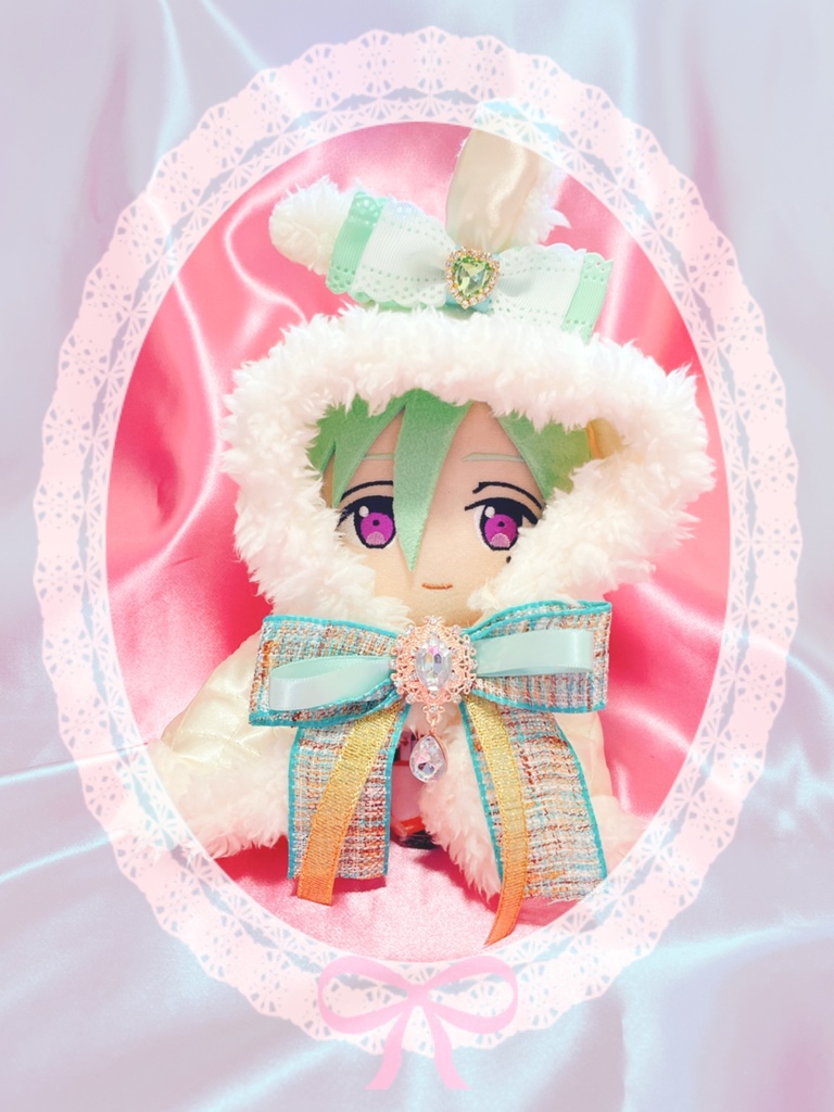 折れ耳うさぎ🐰ホワイトキルティング×グリーンツイード🎀