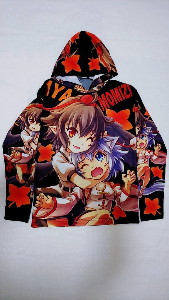 文&椛 長袖フード付フルカラーTシャツ 天狗