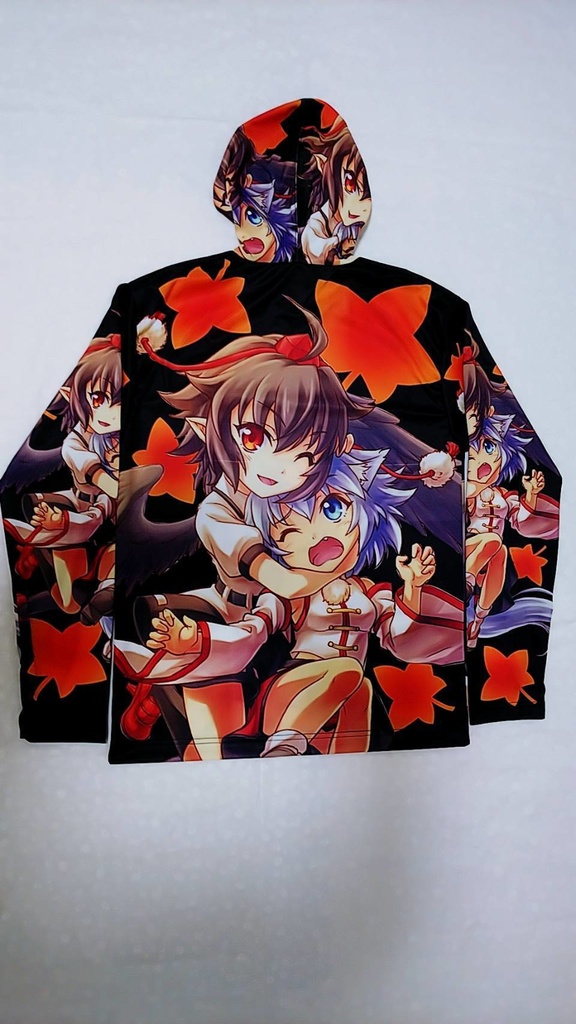 文&椛 長袖フード付フルカラーTシャツ 天狗