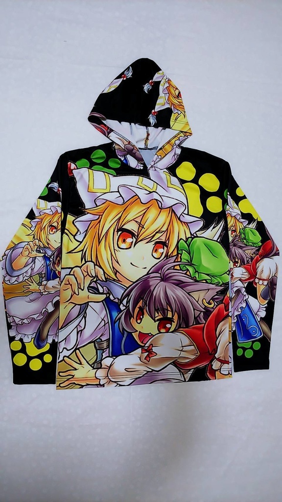 藍＆橙 長袖フード付フルカラーTシャツ らん ちぇん