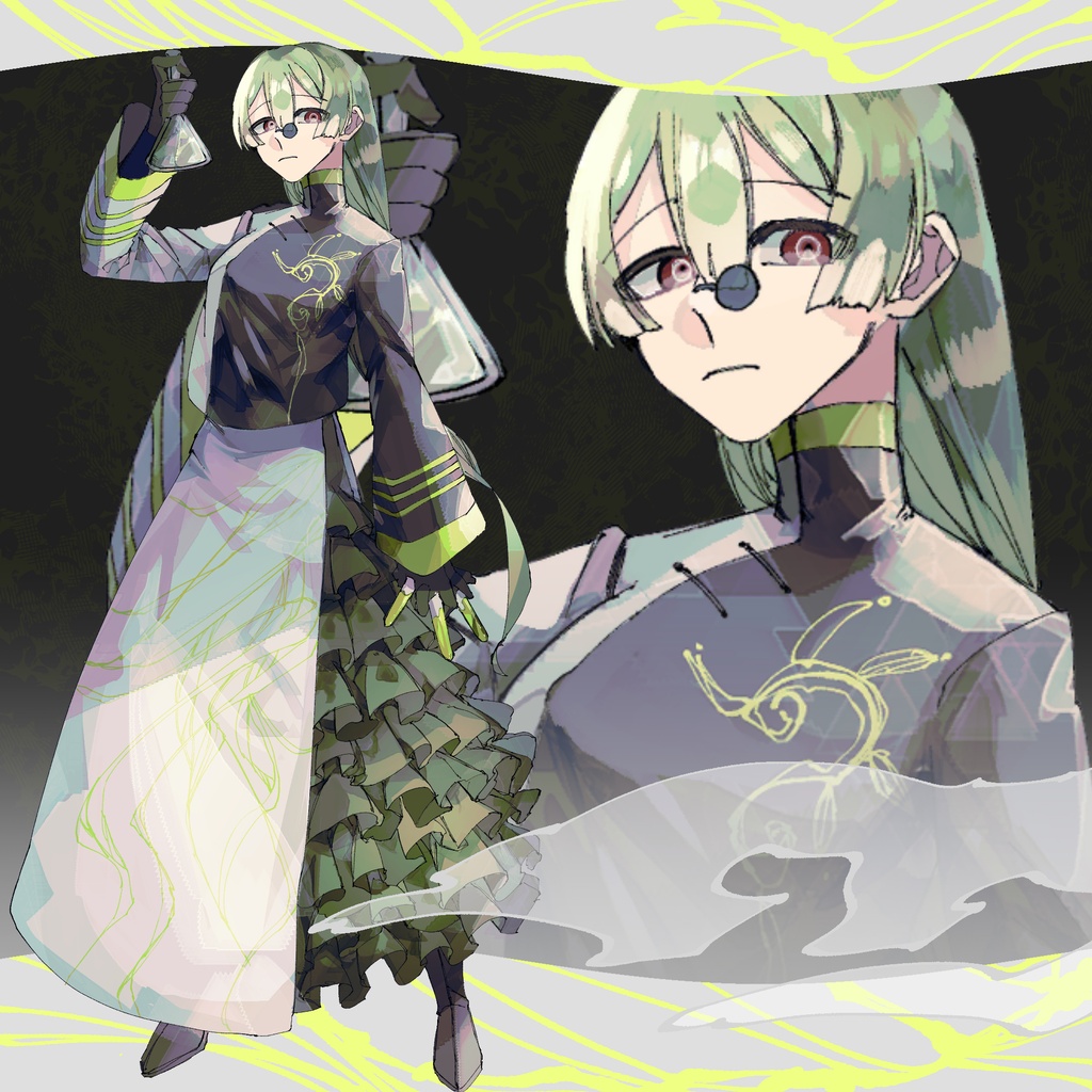 【立ち絵素材】黄緑髪の魔術師ver1.2【魔術師シリーズ】