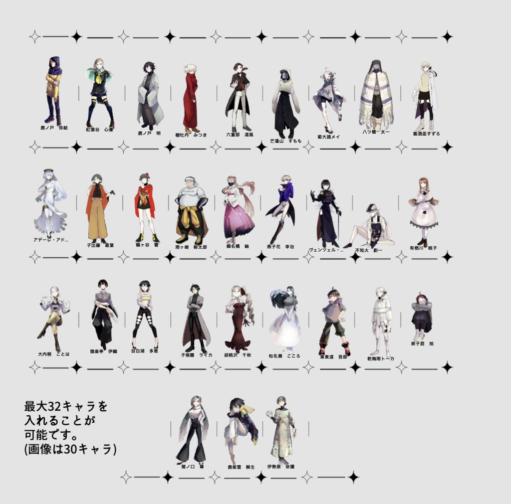 【フリー素材】大人数用(最大32PC)キャラ駒置き場テンプレート【改変可】