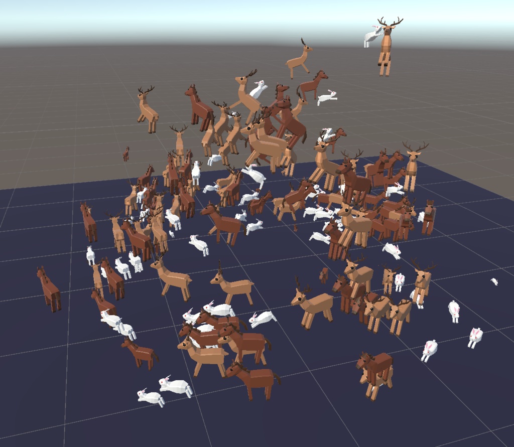 馬&鹿&うさぎ3Dモデル+馬⇔鹿変身シェイプキー(ヘイローパーティクル、モーフアロー付き)