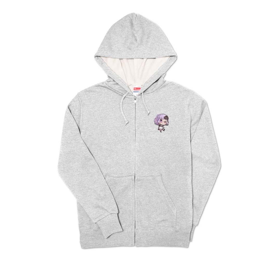 ミニキャラ眼鏡姿/ワンポイント/ジップパーカー/杢グレー