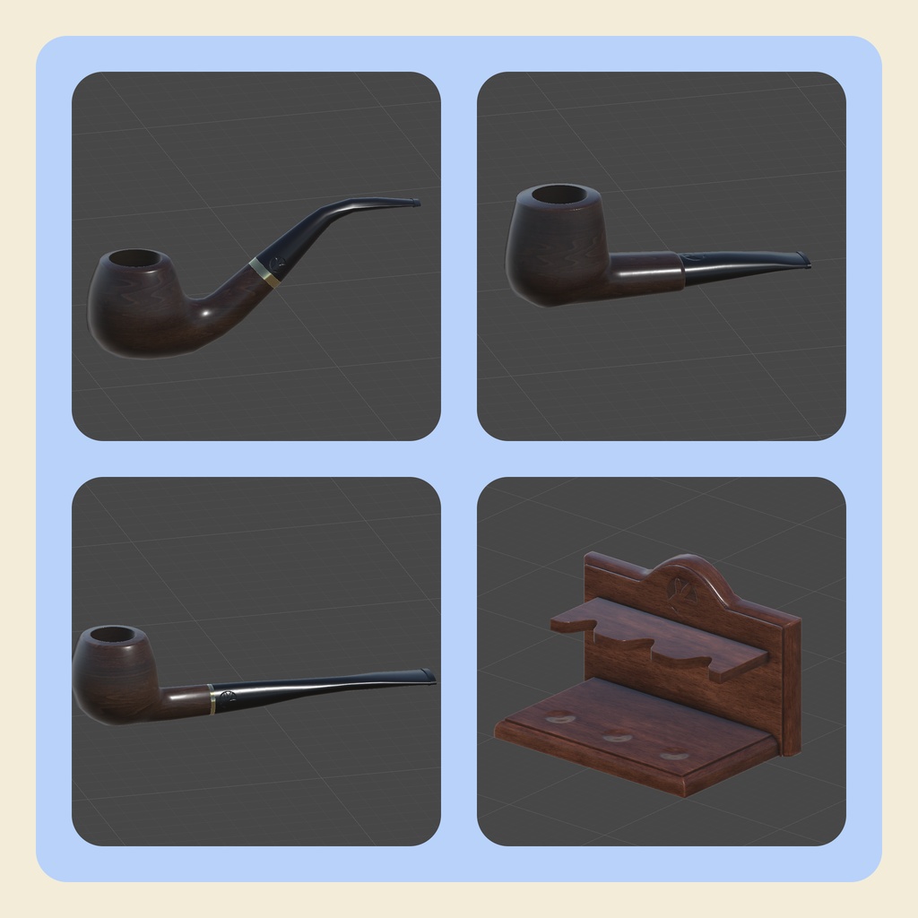 【3Dモデル】パイプタバコ(煙草)+パイプスタンド