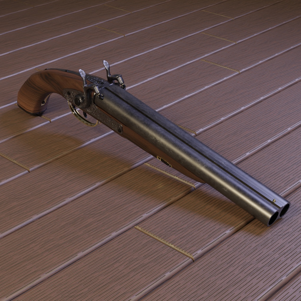 【3Dモデル】パーカッションロック式水平二連ショットガン