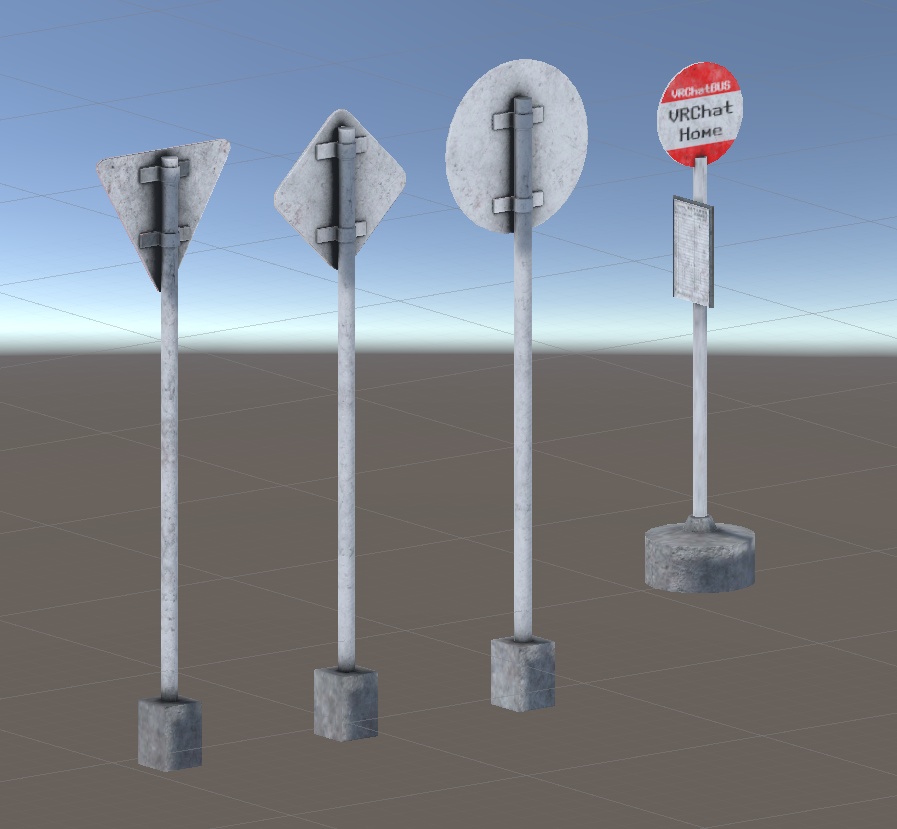 【3Dモデル】ぼこぼこにできる道路標識・バス停セット