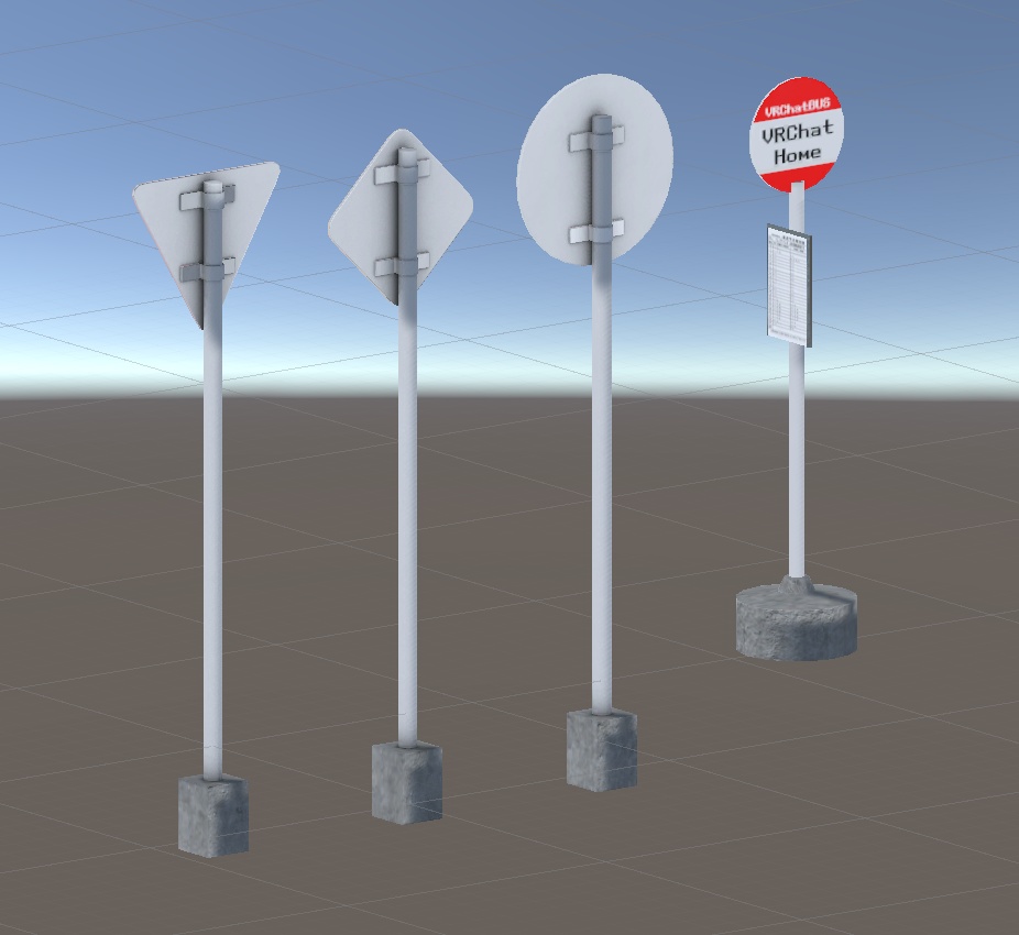 【3Dモデル】ぼこぼこにできる道路標識・バス停セット