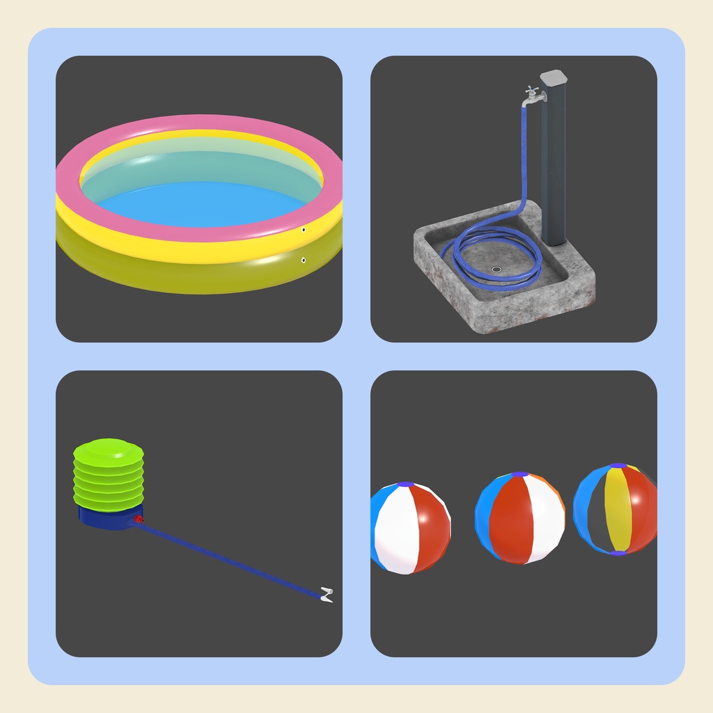 【3Dモデル】ビニールプールセット