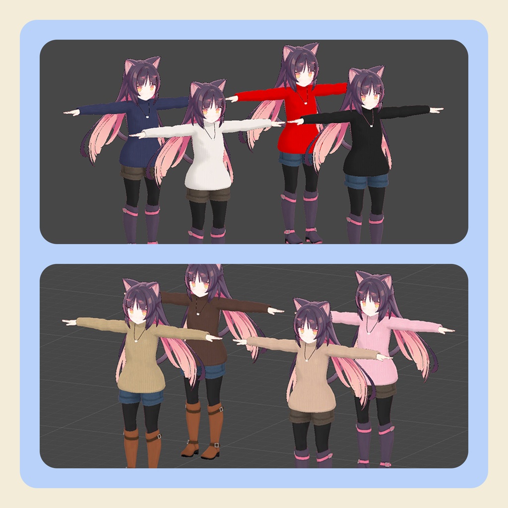 【3Dモデル】猫山苗ちゃん向け セーター+ホットパンツ