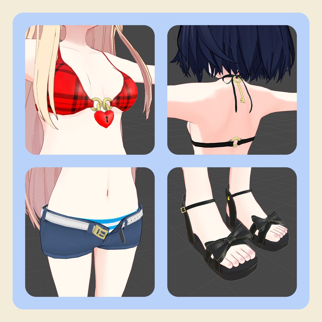 【3Dモデル】「大天使エル / 大悪魔ノア」ちゃん向け フロントロック水着