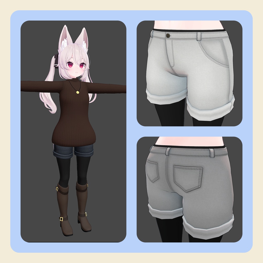 【3Dモデル】ラスク・カリンちゃん向け セーター+ショートパンツ【こまどAvatar】