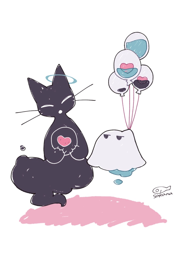 【Nocturnal】黒猫とオバケのトートバッグ