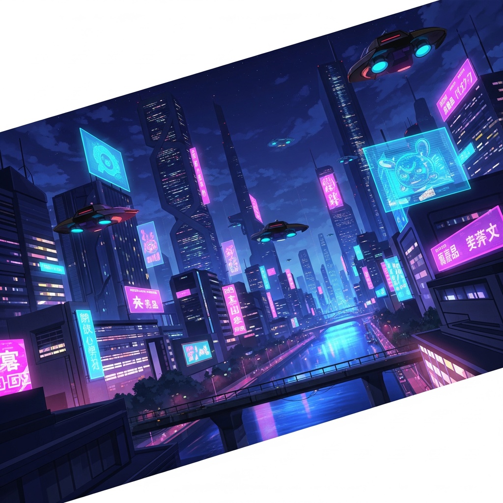 ネオン輝くサイバーシティの夜