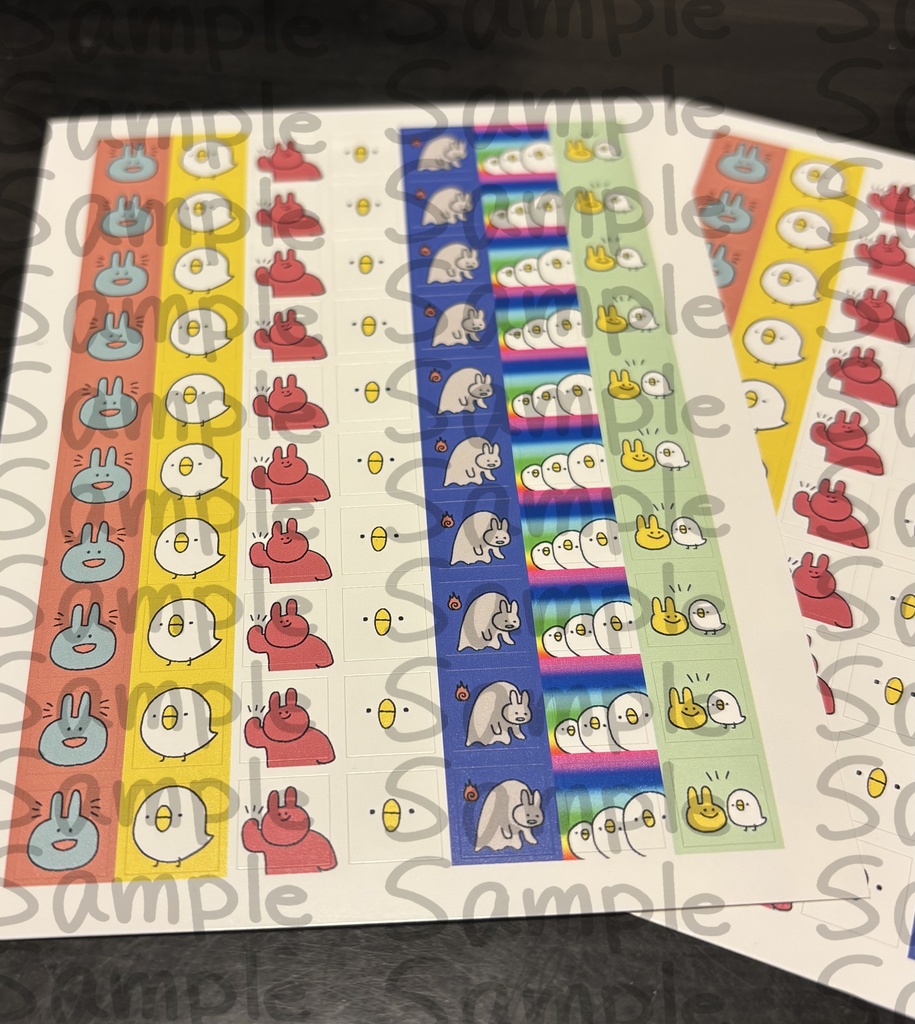 カラーうさぎとしろいひよこのミニシール