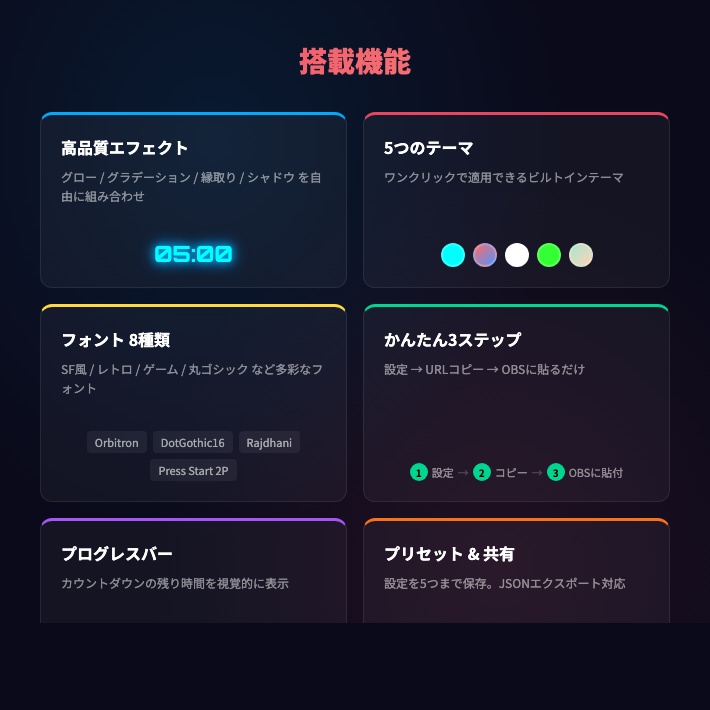 【OBS配信】配信タイマー Pro(Stream Timer)|カウントダウン・エフェクト・8フォント対応
