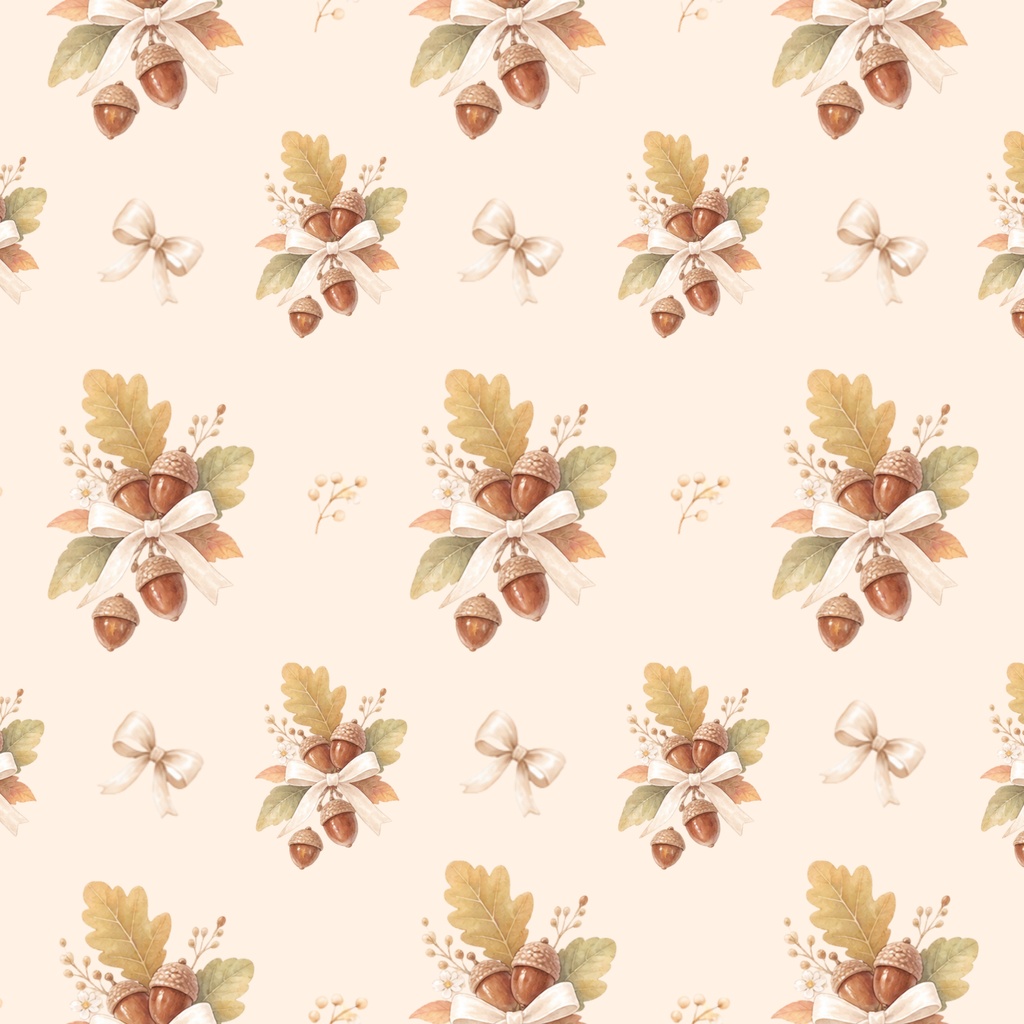 Pastel Autumn|どんぐり柄 デザインペーパー A4|ラッピング・コラージュ素材|商用利用OK