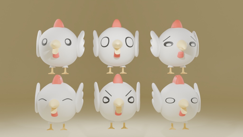 まんまるにわとり【Blender用3Dモデル / 表情6種入り】